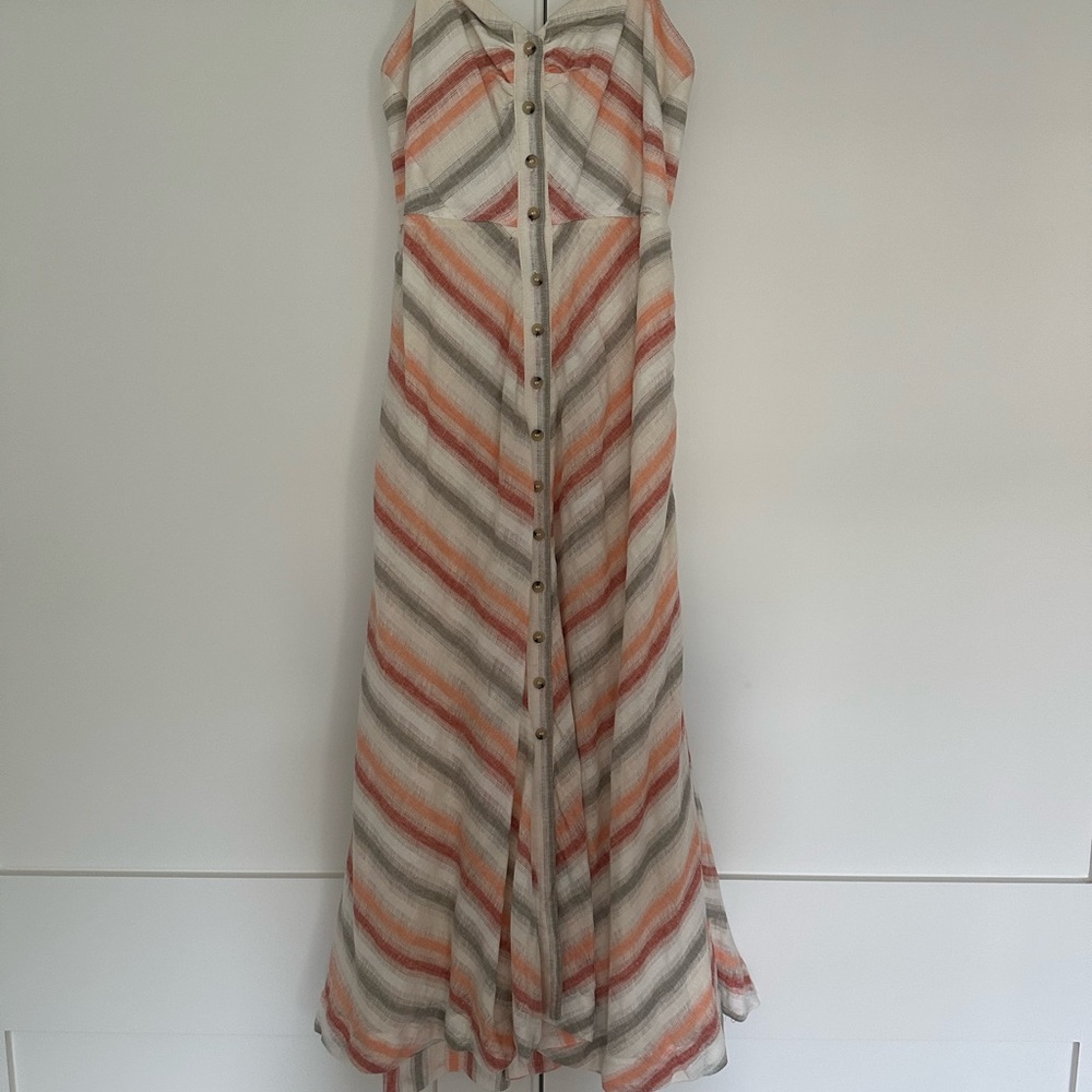 Free People Coral, Cream and Gray Striped Maxi Dress